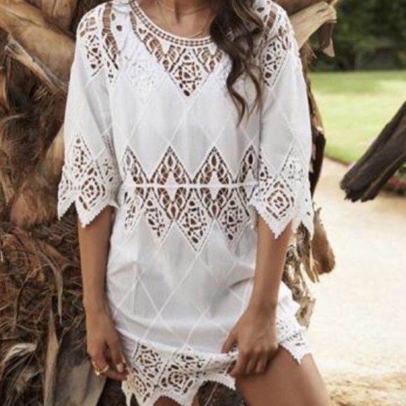 NWOT Pilyq Lisi Crochet Lace Cut Out Coverup Dress in Water Lily XS/S - Picture 3 of 3